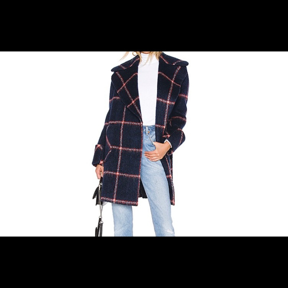 KENDALL + KYLIE oversized wool blue plaid coat!!